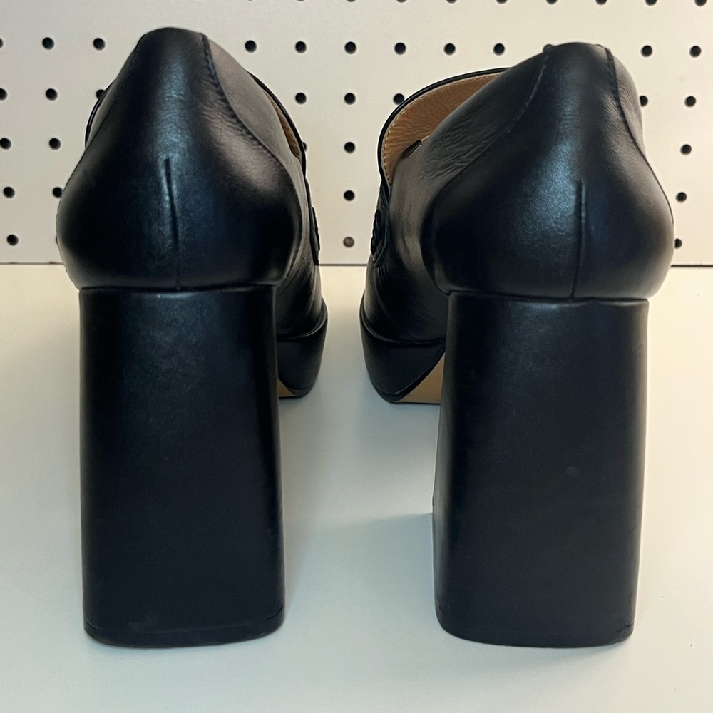 Lisa Vicky NOW Platform Loafer Pumps Black & Gold Medallion, Block Heel, Size 8 - Picture 10 of 16